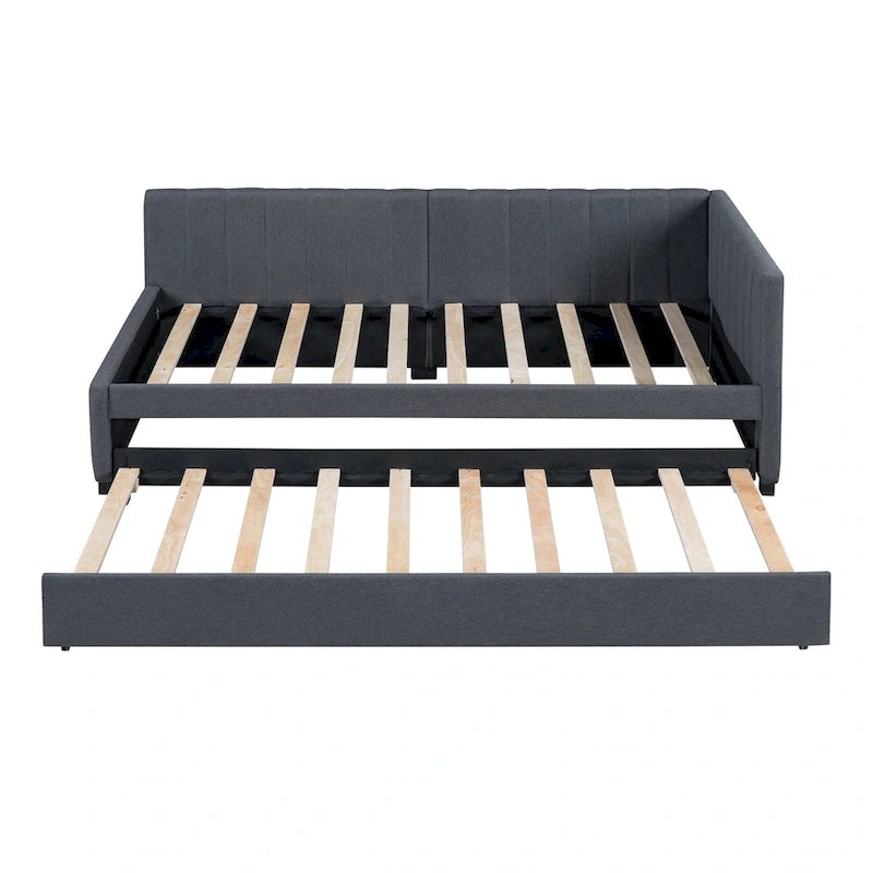 Lit de repos rembourré en lin, taille simple, avec lit gigogne extractible — Pas besoin de sommier tapissier
