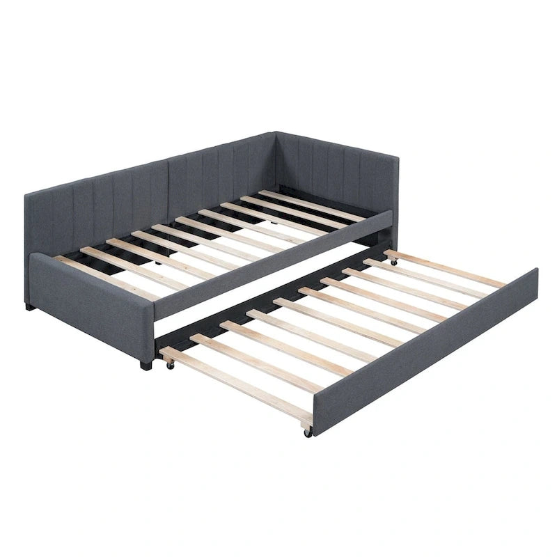 Lit de repos rembourré en lin, taille simple, avec lit gigogne extractible — Pas besoin de sommier tapissier