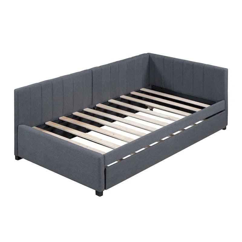 Lit de repos rembourré en lin, taille simple, avec lit gigogne extractible — Pas besoin de sommier tapissier