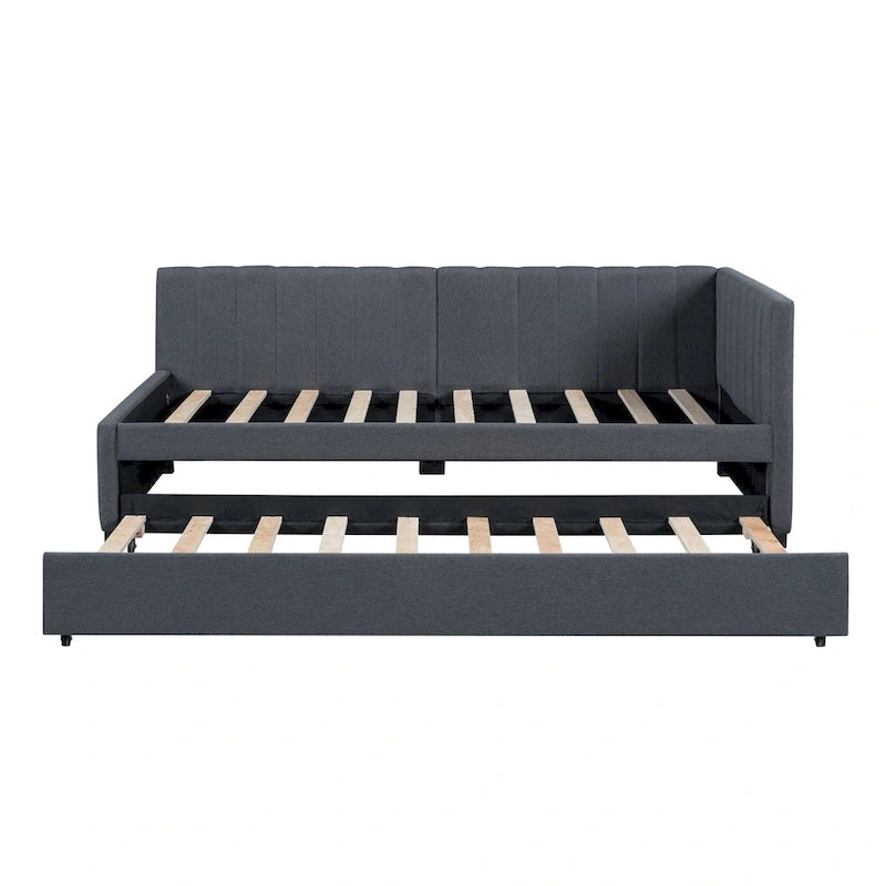 Lit de repos rembourré en lin, taille simple, avec lit gigogne extractible — Pas besoin de sommier tapissier