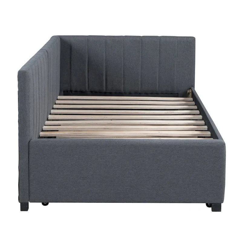 Lit de repos rembourré en lin, taille simple, avec lit gigogne extractible — Pas besoin de sommier tapissier