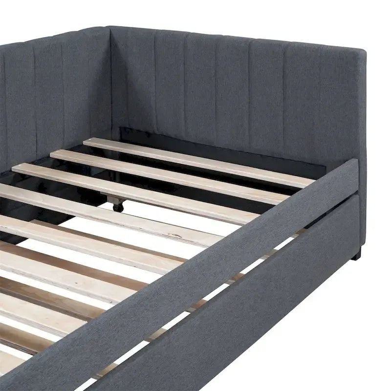 Lit de repos rembourré en lin, taille simple, avec lit gigogne extractible — Pas besoin de sommier tapissier