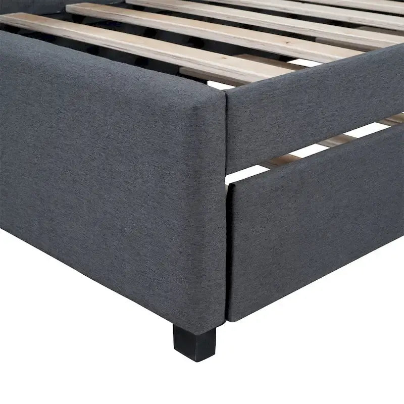 Lit de repos rembourré en lin, taille simple, avec lit gigogne extractible — Pas besoin de sommier tapissier