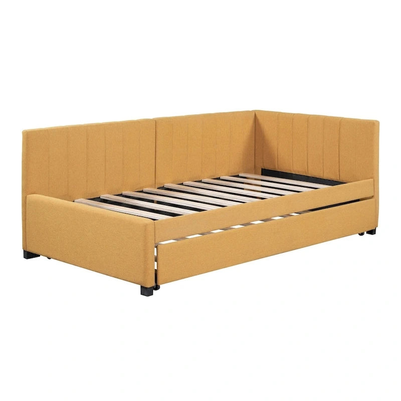 Lit de repos rembourré en lin, taille simple, avec lit gigogne extractible — Pas besoin de sommier tapissier