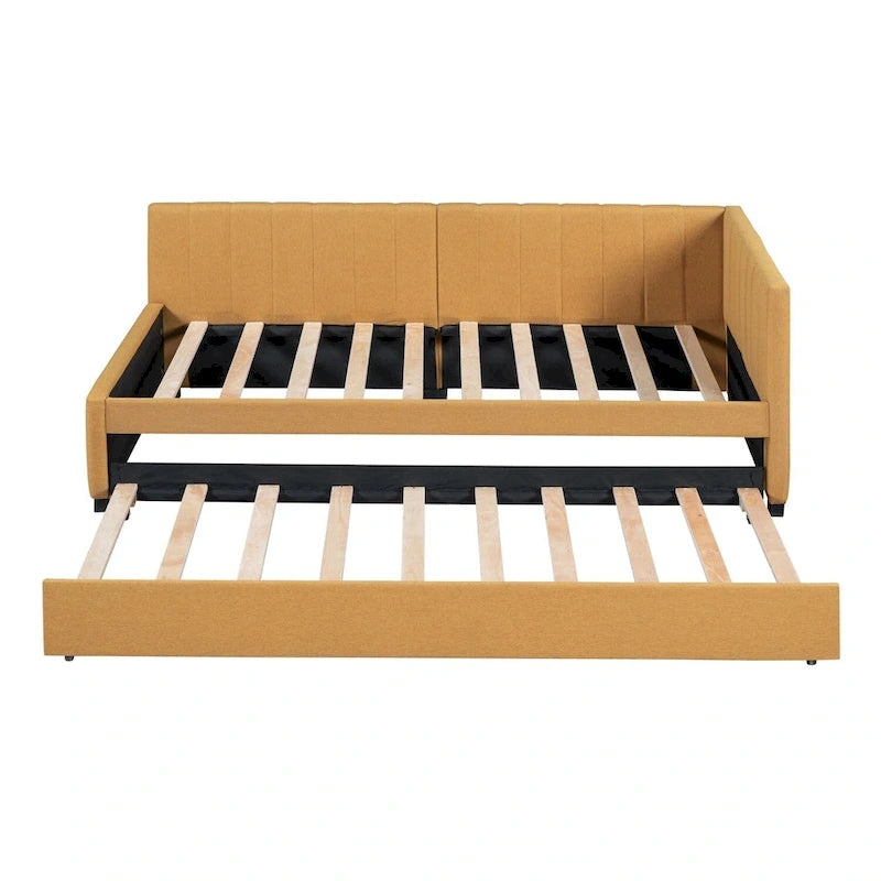 Lit de repos rembourré en lin, taille simple, avec lit gigogne extractible — Pas besoin de sommier tapissier