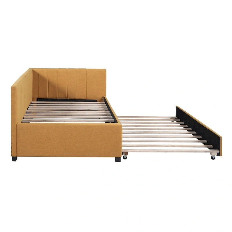 Lit de repos rembourré en lin, taille simple, avec lit gigogne extractible — Pas besoin de sommier tapissier