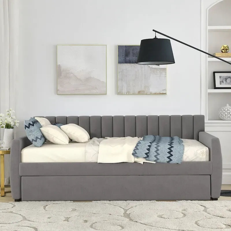 Lit de repos double en velours avec lit gigogne escamotable
