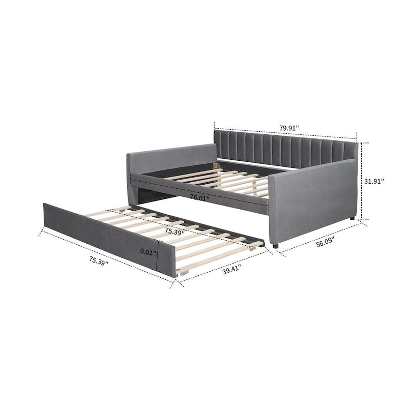 Lit de repos double en velours avec lit gigogne escamotable