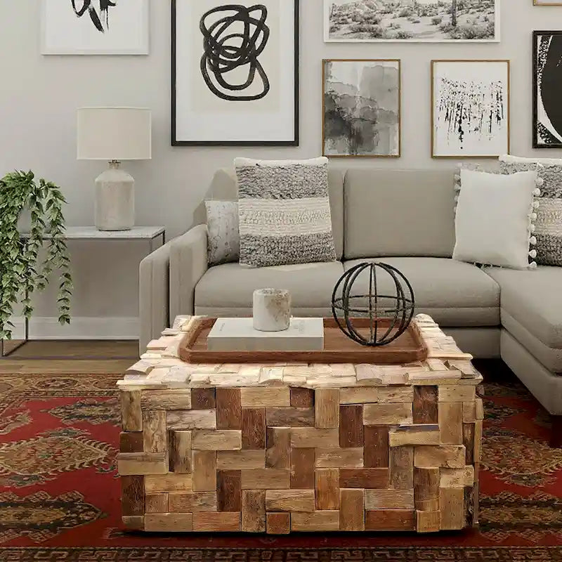 Table basse puzzle en bois de teck recyclé de 32 pouces