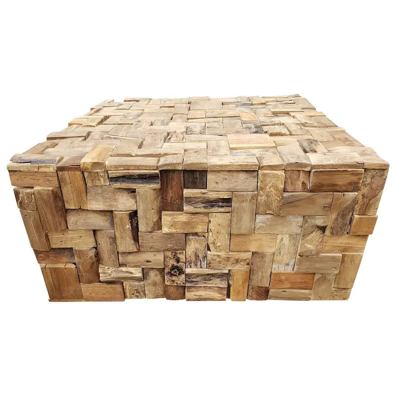 Table basse puzzle en bois de teck recyclé de 32 pouces