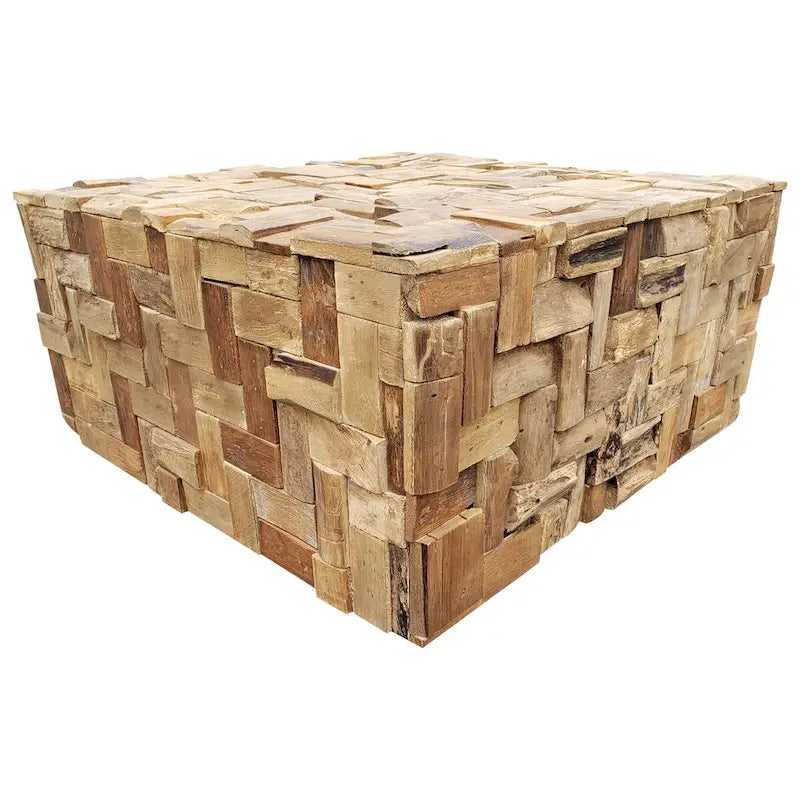 Table basse puzzle en bois de teck recyclé de 32 pouces