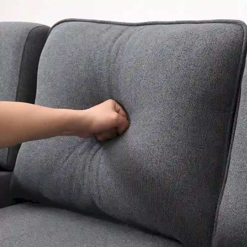Canapé moderne 4 places en lin avec ressorts ensachés, pochettes sur les accoudoirs et 4 coussins