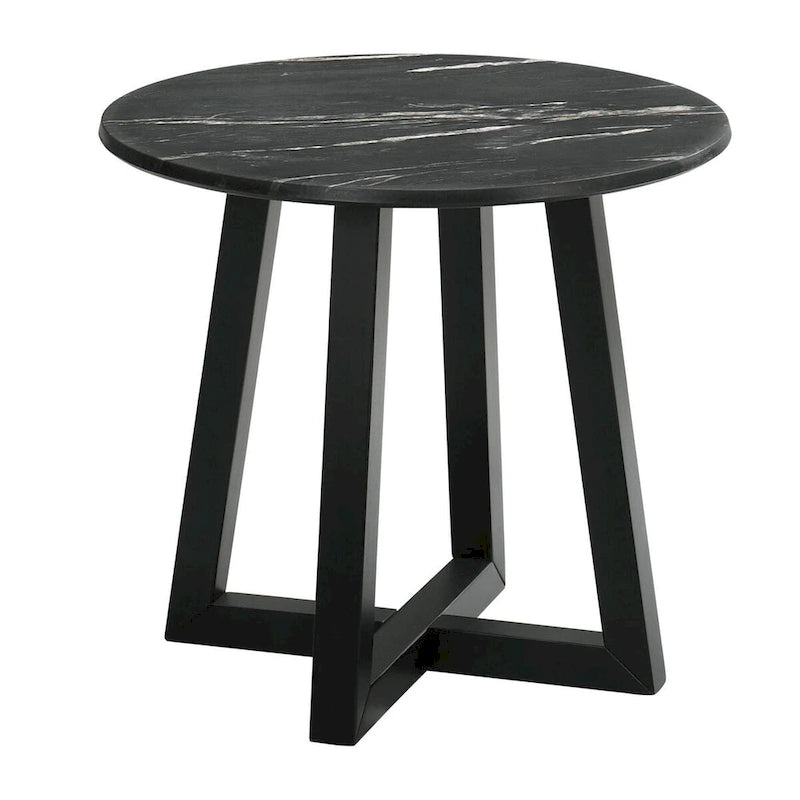 Table d'appoint ronde à plateau imitation marbre avec piètement en bois en croix