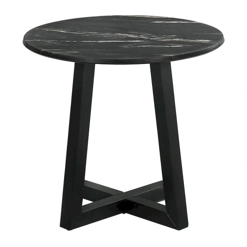 Table d'appoint ronde à plateau imitation marbre avec piètement en bois en croix