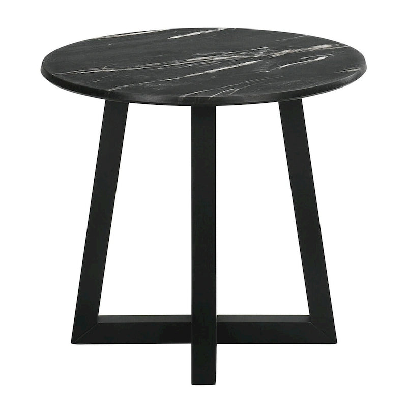 Table d'appoint ronde à plateau imitation marbre avec piètement en bois en croix