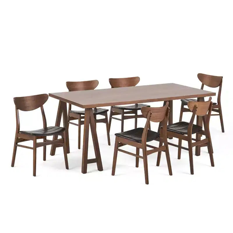 GDFStudio Camilla 7 Pieces Faux Leather Upholstered Rubber Wood Dining Set