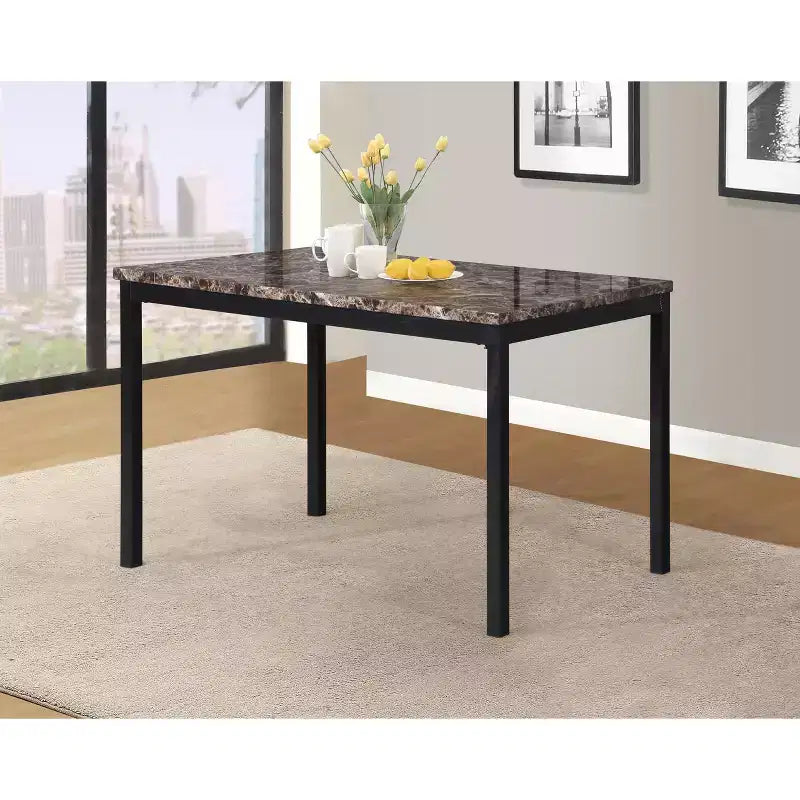 Citico 5-Piece Metal Dinette Set with Laminated Faux Marble Top, Red