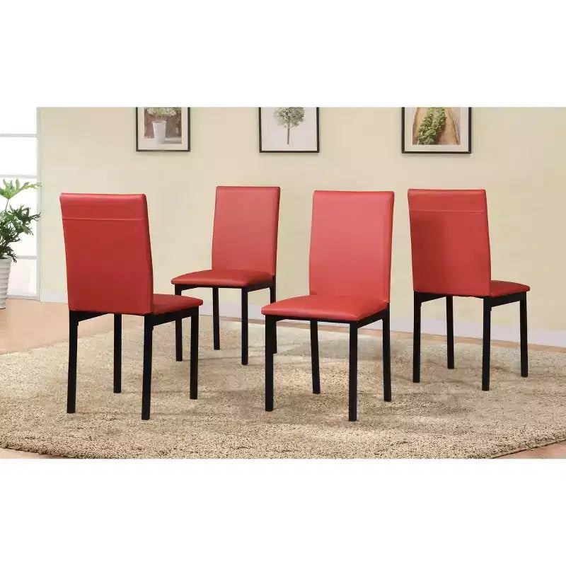 Roundhill Furniture Citico 5-Piece Dinette Set with Laminated Off-white Faux Marble Top, 4 Red Chairs