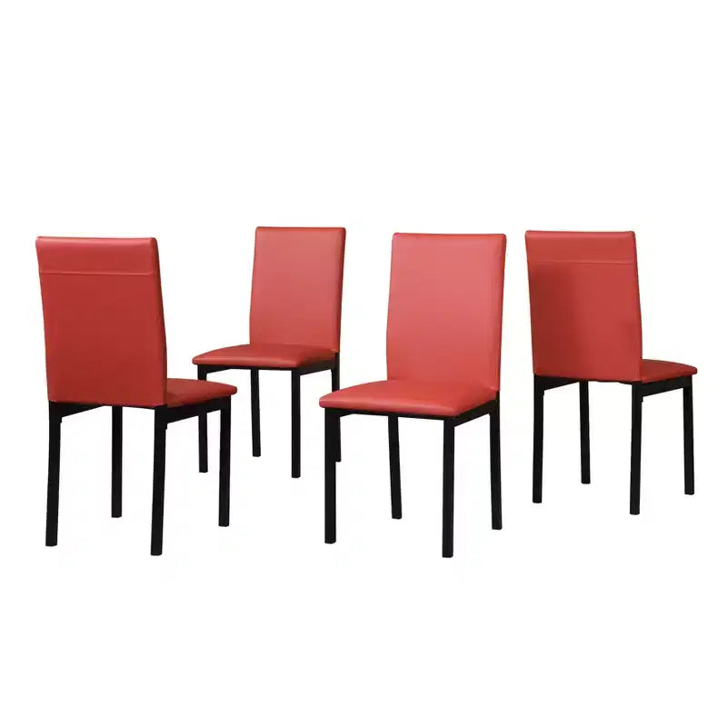 Roundhill Furniture Citico 5-Piece Dinette Set with Laminated Off-white Faux Marble Top, 4 Red Chairs
