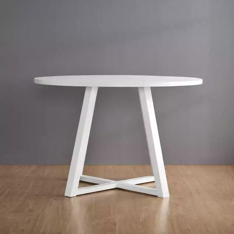 Roundhill Furniture Edo Wood 5-Piece Dining Set, Trestle Dining Table with 4 Windsor Chairs, White