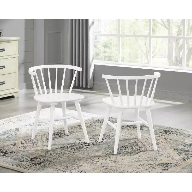 Roundhill Furniture Edo Wood 5-Piece Dining Set, Trestle Dining Table with 4 Windsor Chairs, White