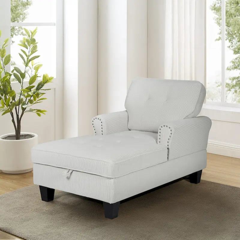 Banquette de rangement et méridienne 2-en-1 en velours côtelé avec garniture cloutée — Capacité de 136 kg
