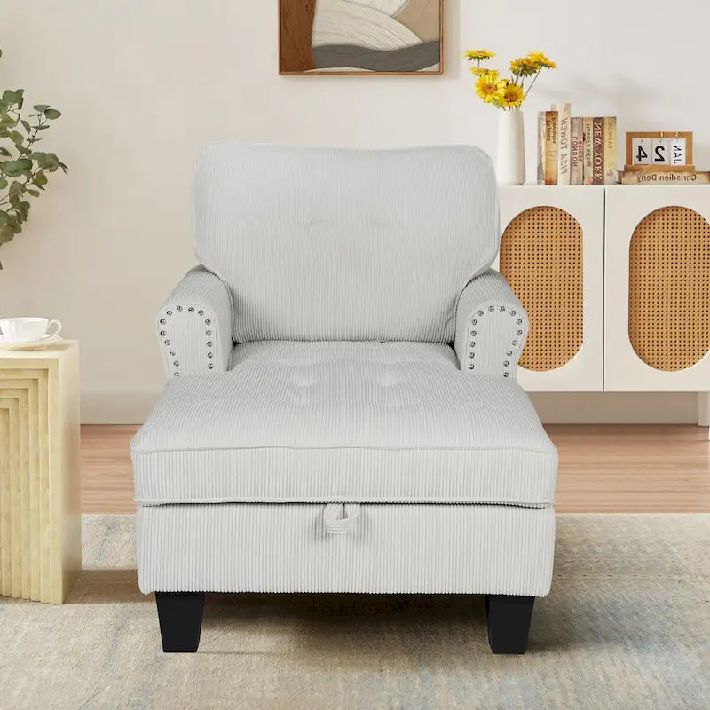 Banquette de rangement et méridienne 2-en-1 en velours côtelé avec garniture cloutée — Capacité de 136 kg