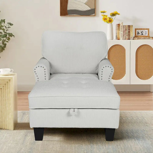 Banquette de rangement et méridienne 2-en-1 en velours côtelé avec garniture cloutée — Capacité de 136 kg