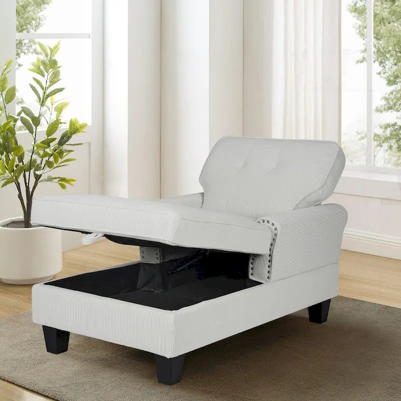 Banquette de rangement et méridienne 2-en-1 en velours côtelé avec garniture cloutée — Capacité de 136 kg
