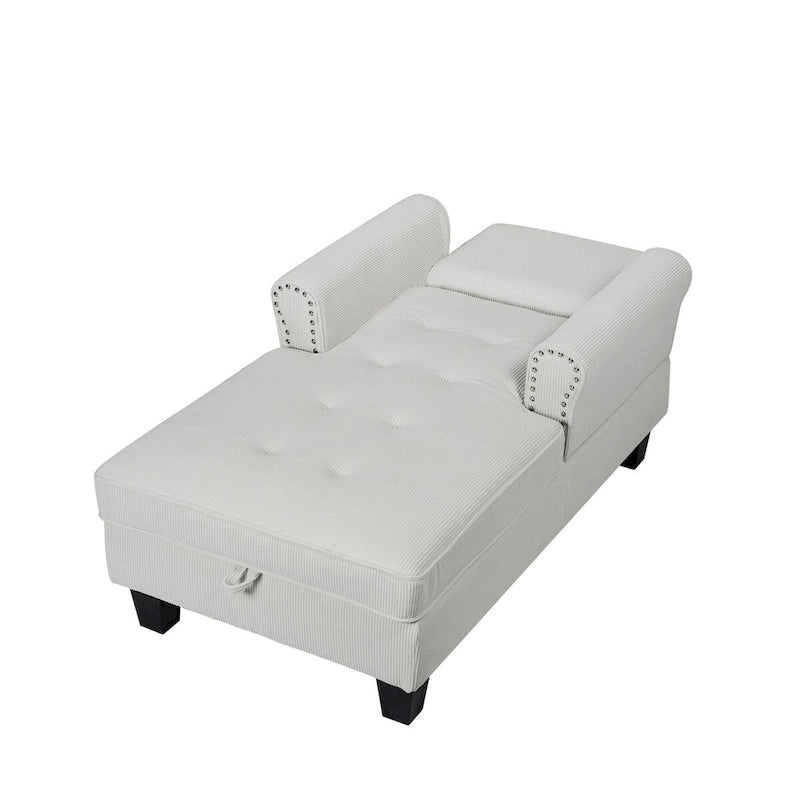 Banquette de rangement et méridienne 2-en-1 en velours côtelé avec garniture cloutée — Capacité de 136 kg