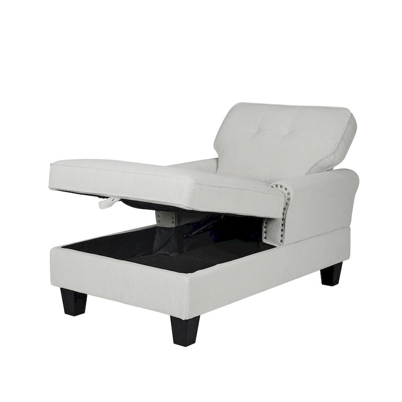 Banquette de rangement et méridienne 2-en-1 en velours côtelé avec garniture cloutée — Capacité de 136 kg