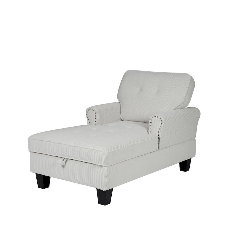 Banquette de rangement et méridienne 2-en-1 en velours côtelé avec garniture cloutée — Capacité de 136 kg