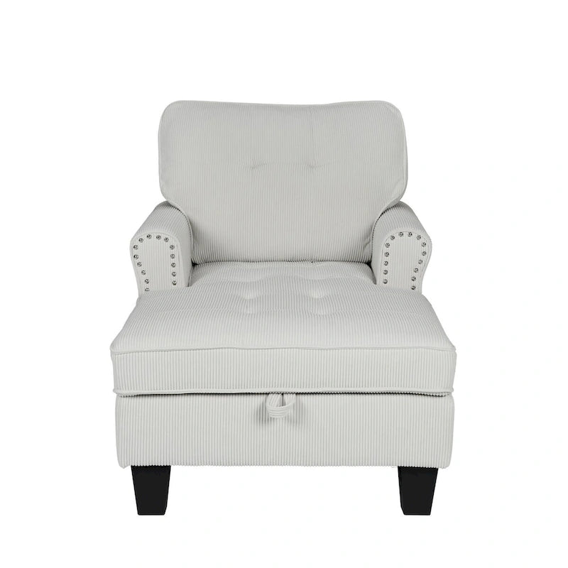 Banquette de rangement et méridienne 2-en-1 en velours côtelé avec garniture cloutée — Capacité de 136 kg