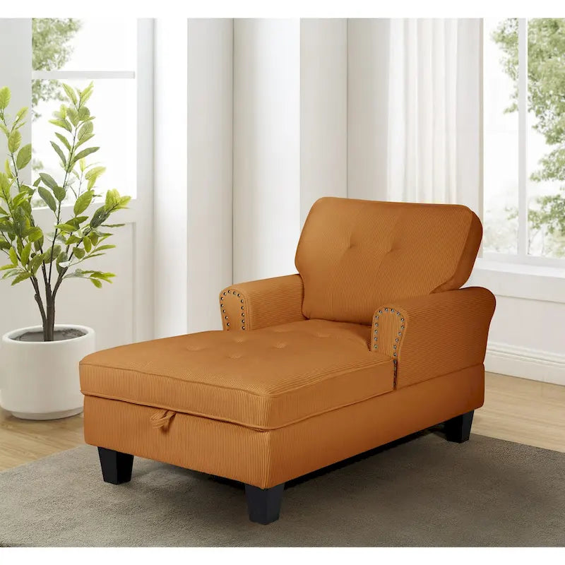 Banquette de rangement et méridienne 2-en-1 en velours côtelé avec garniture cloutée — Capacité de 136 kg