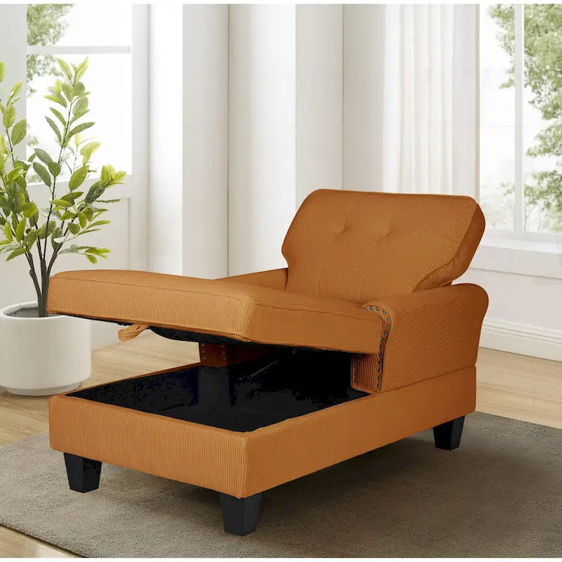Banquette de rangement et méridienne 2-en-1 en velours côtelé avec garniture cloutée — Capacité de 136 kg