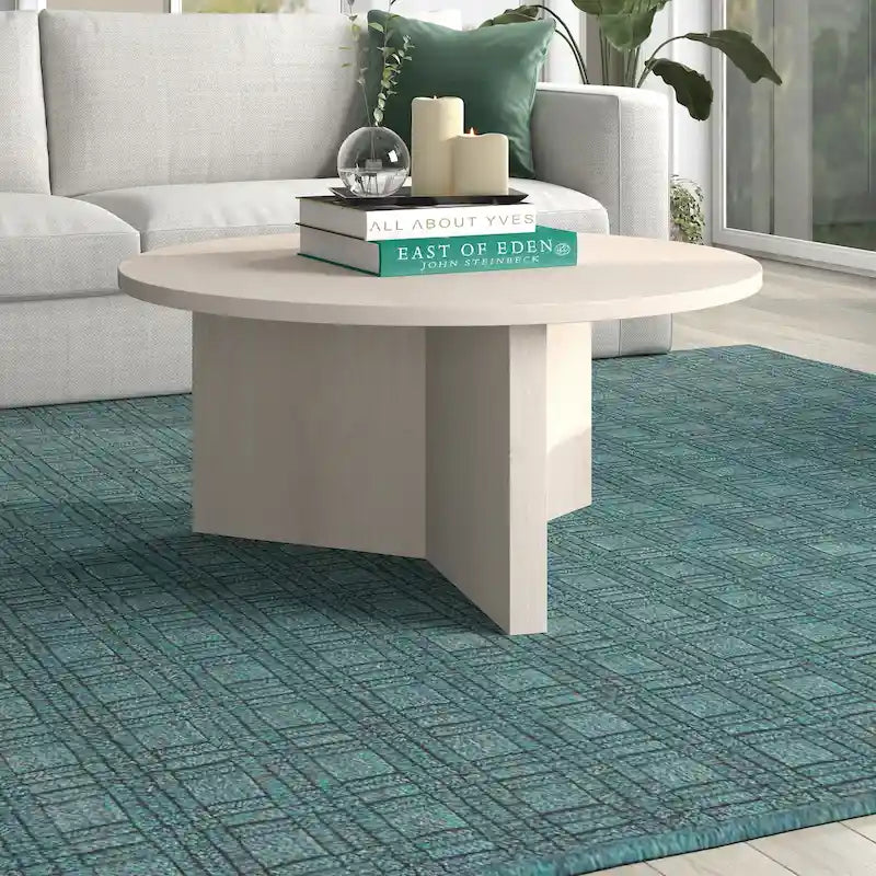 Table basse ronde scandinave avec piètement en X — 91 cm | 3 finitions effet bois