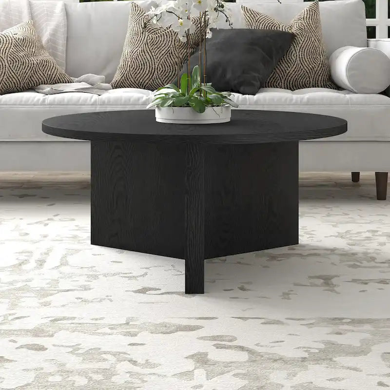 Table basse ronde scandinave avec piètement en X — 91 cm | 3 finitions effet bois