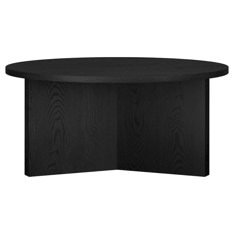 Table basse ronde scandinave avec piètement en X — 91 cm | 3 finitions effet bois