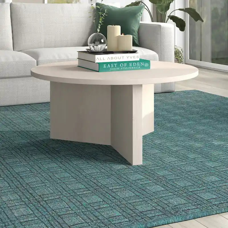 Table basse ronde scandinave avec piètement en X — 91 cm | 3 finitions effet bois