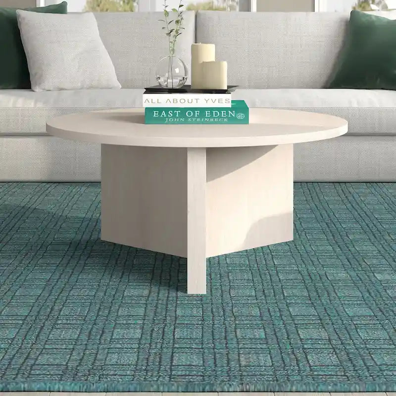 Table basse ronde scandinave avec piètement en X — 91 cm | 3 finitions effet bois