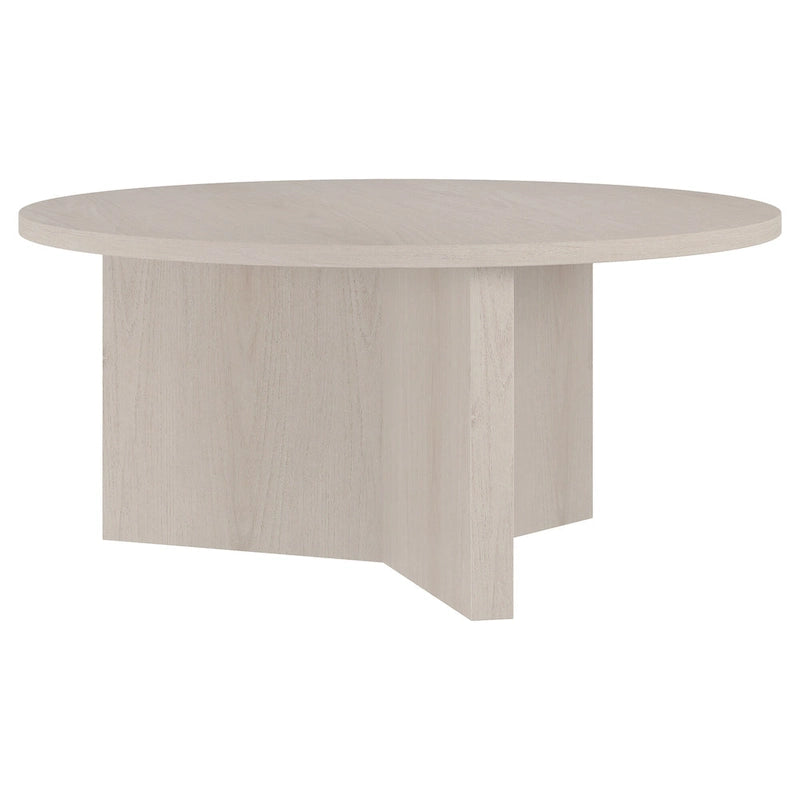 Table basse ronde scandinave avec piètement en X — 91 cm | 3 finitions effet bois