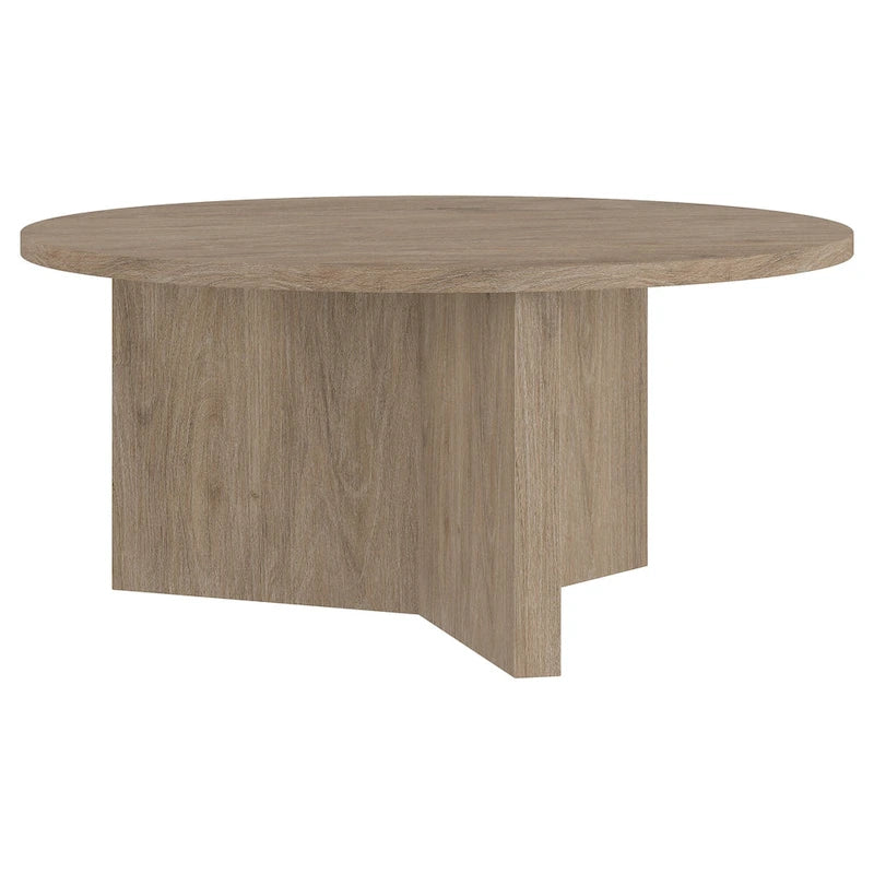 Table basse ronde scandinave avec piètement en X — 91 cm | 3 finitions effet bois