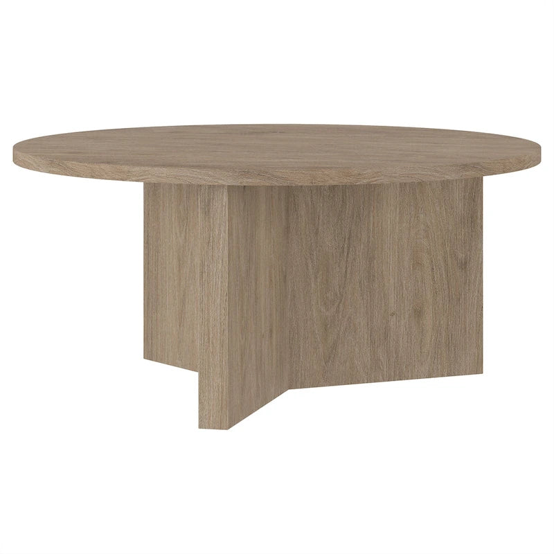 Table basse ronde scandinave avec piètement en X — 91 cm | 3 finitions effet bois