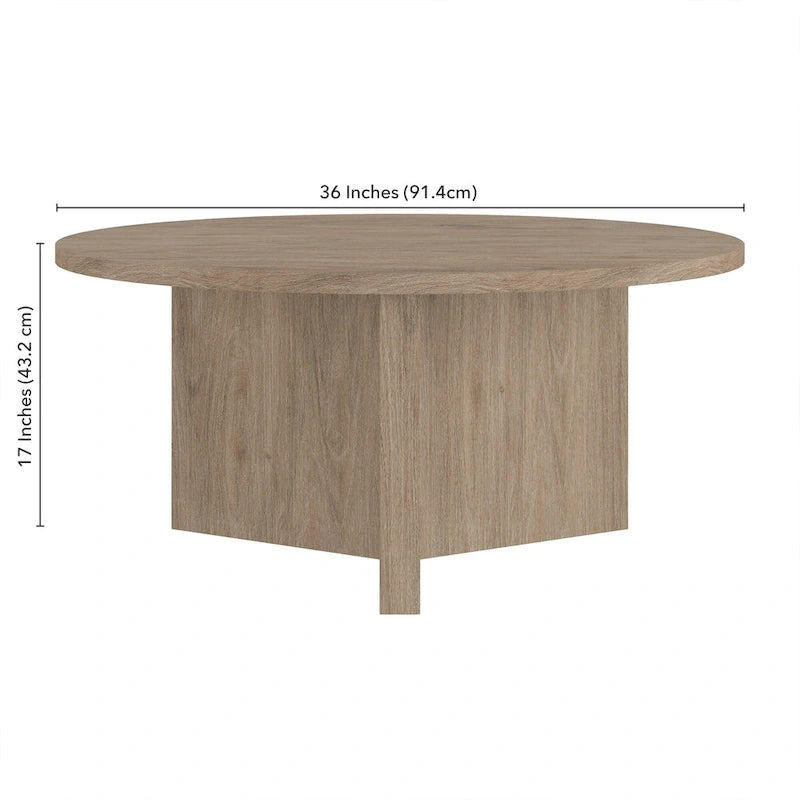 Table basse ronde scandinave avec piètement en X — 91 cm | 3 finitions effet bois