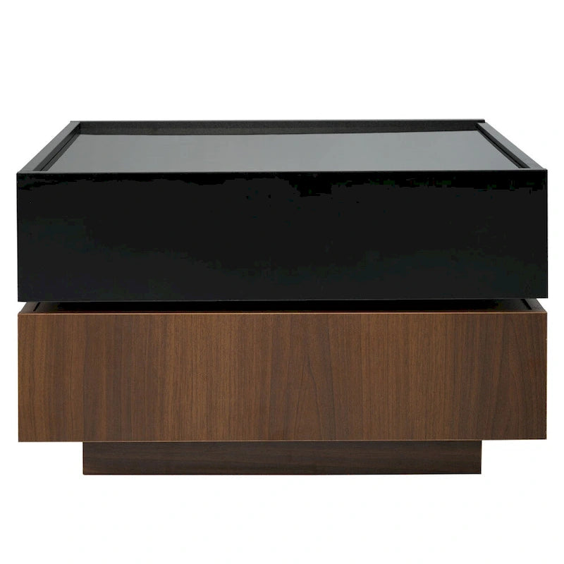 Table basse rotative à 360° à 2 niveaux avec 2 tiroirs et plateau brillant