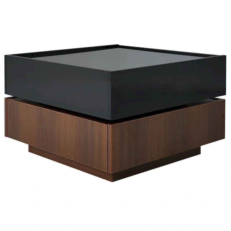 Table basse rotative à 360° à 2 niveaux avec 2 tiroirs et plateau brillant