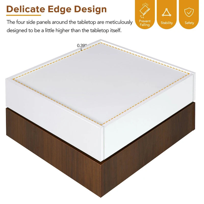 Table basse rotative à 360° à 2 niveaux avec 2 tiroirs et plateau brillant