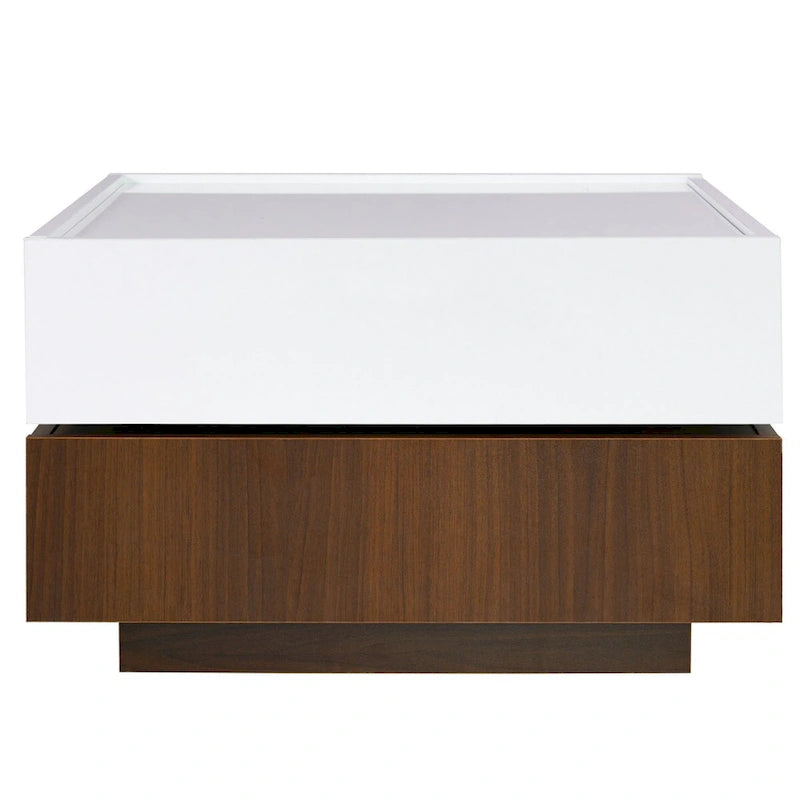 Table basse rotative à 360° à 2 niveaux avec 2 tiroirs et plateau brillant