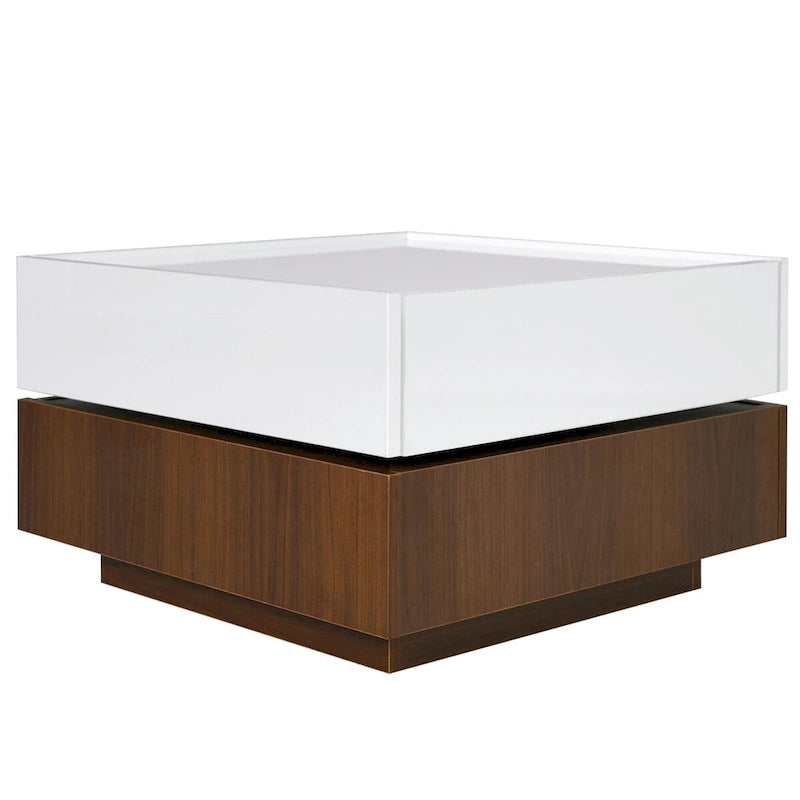 Table basse rotative à 360° à 2 niveaux avec 2 tiroirs et plateau brillant