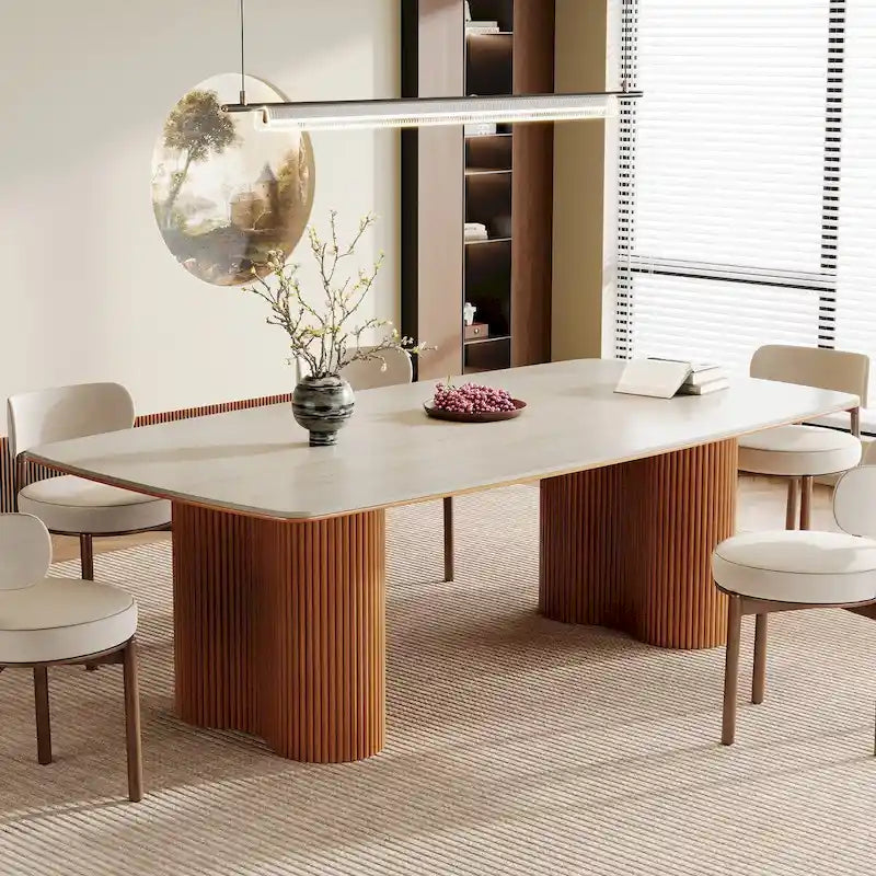 Table de salle à manger pour 8 à 10 personnes en pierre frittée et bois massif | 200 cm résistante aux rayures et à la chaleur